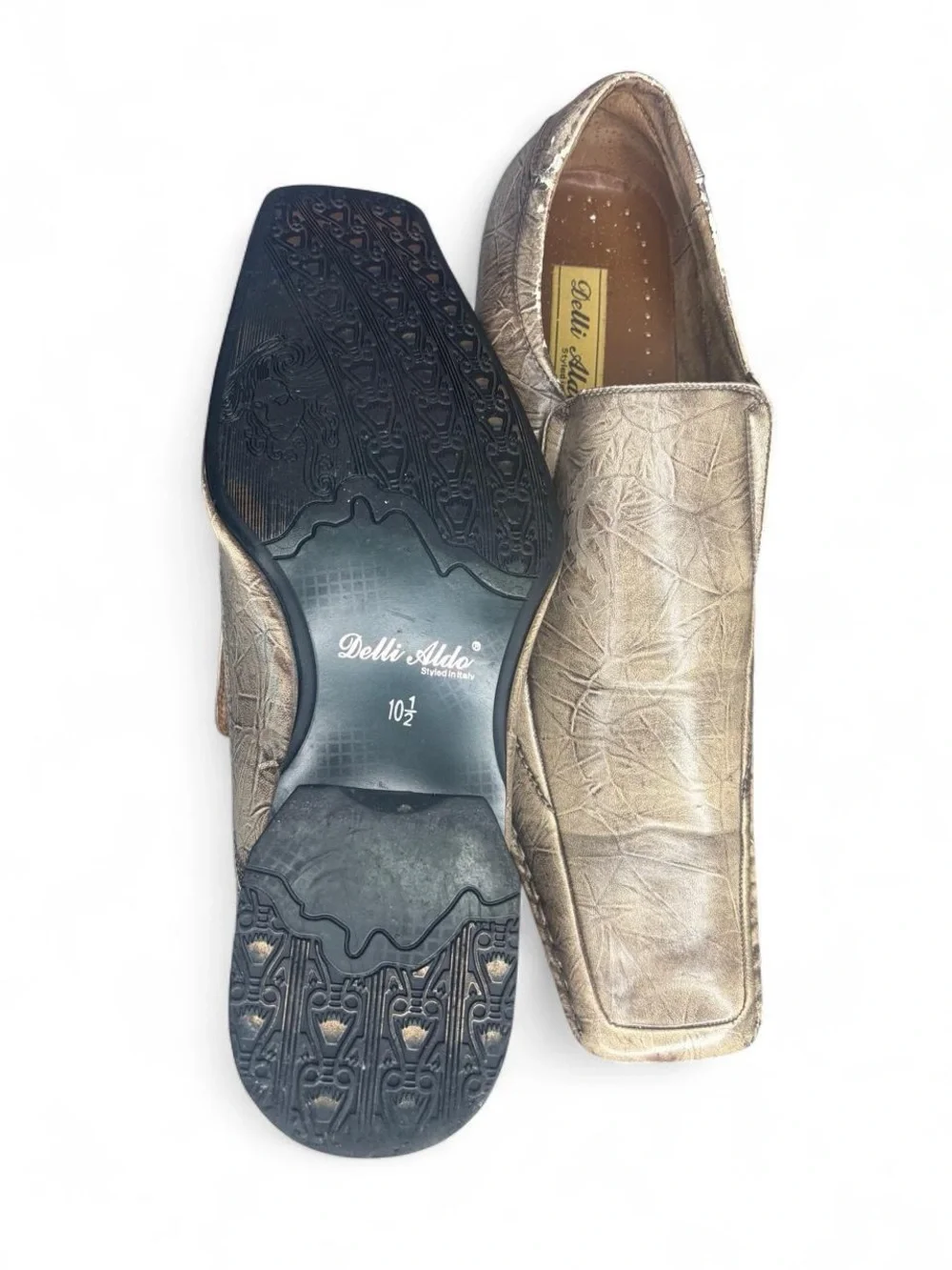 Delli Aldo Italian leather slip-on loafers in a stunning distressed bronze finis